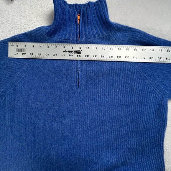 The Elder Statesman Womens Blue Cashmere Ribbed 1/4 Zip Mock Neck Sweater Large - Picture 6 of 8